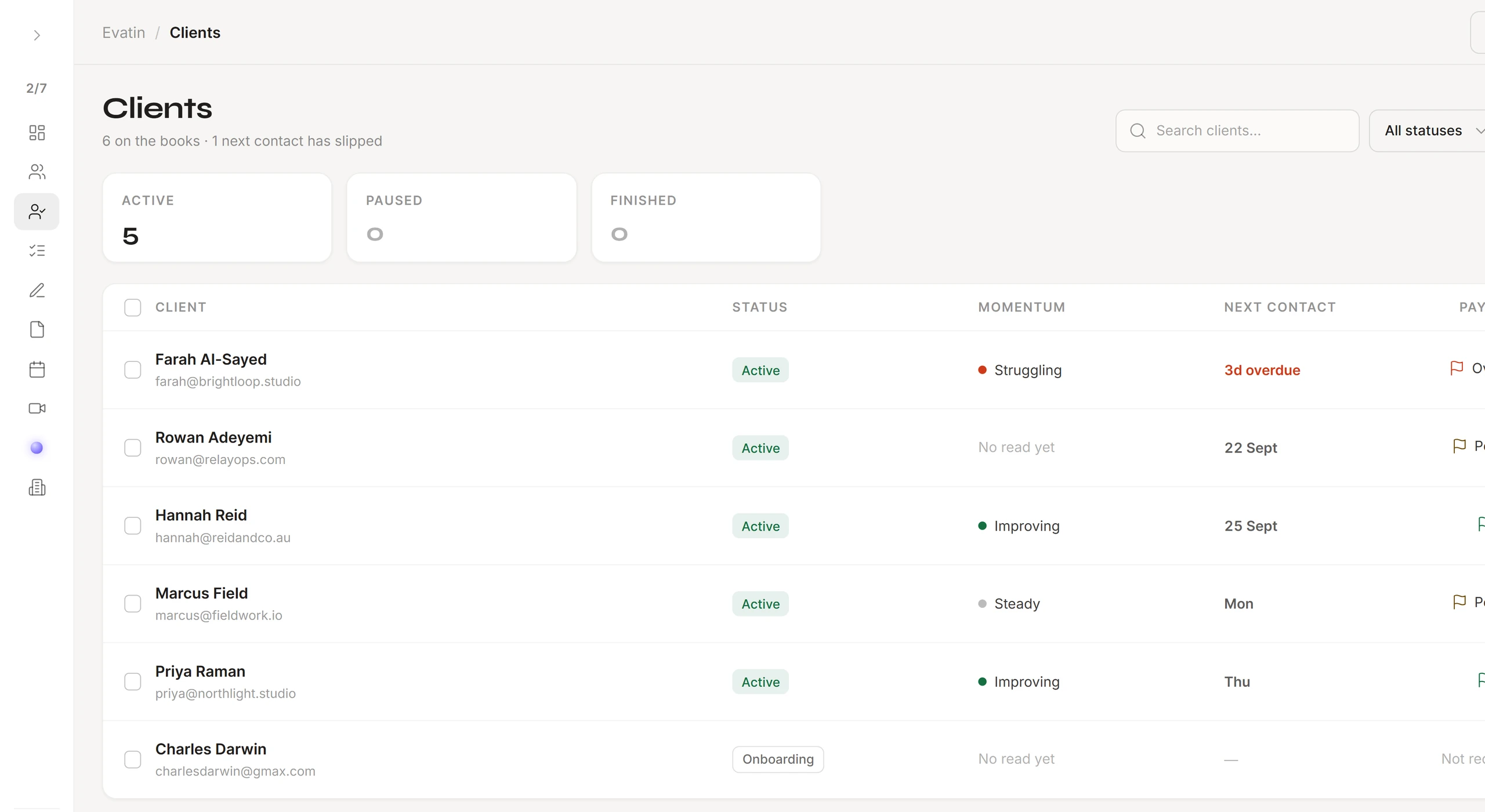 The Clients page